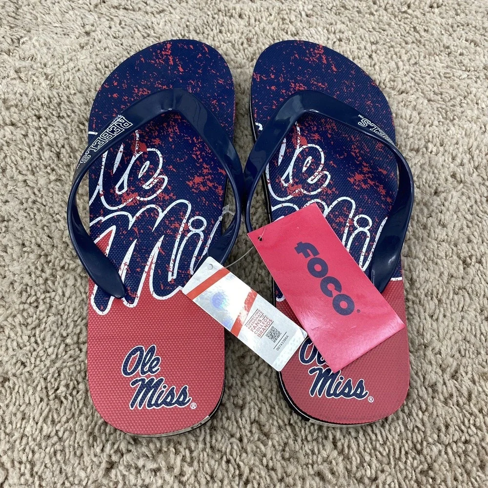 Ole Miss Rebels‎ FOCO Sandals Adult Medium Blue Red Thong Flip Flops NWT